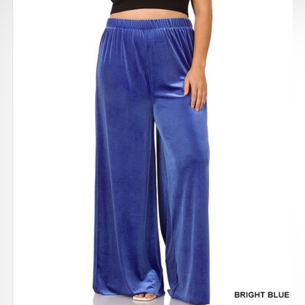 1X Plus Size Blue Palazzo Long Gaucho Pants Bottoms